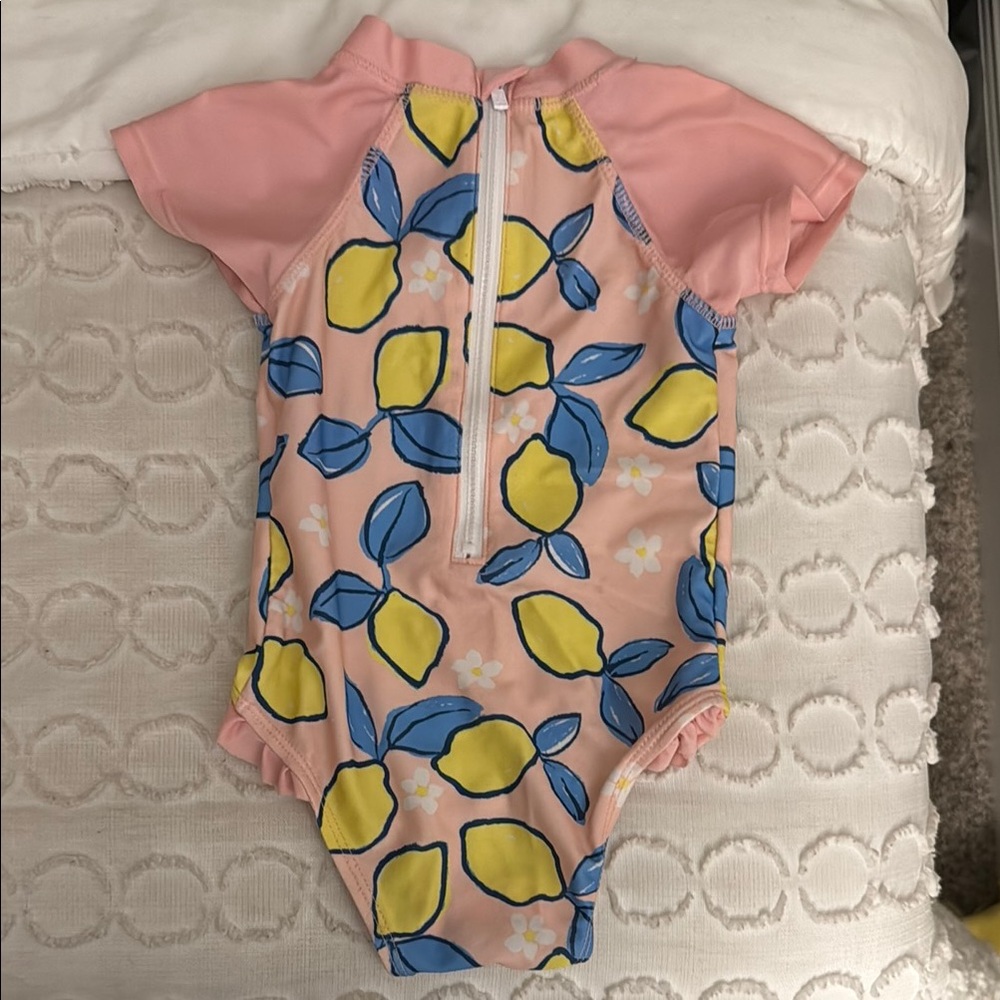 Floatimini Pink and Blue Lemon Print Kids Swim One Piece